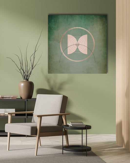 muted soft green background gold geometric butterfly shape