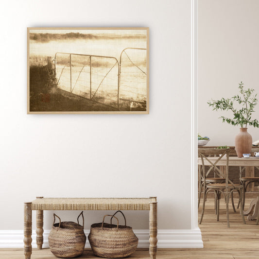 muted landscape country style earthy ones old rustic gates mist over fields