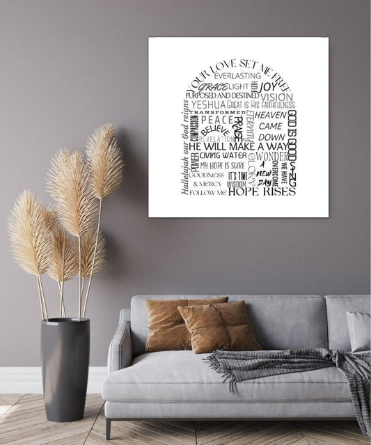 Word art featuring inspiring words and Bible truths to encourage, empower, and motivate, designed to bring hope and strength to the viewer