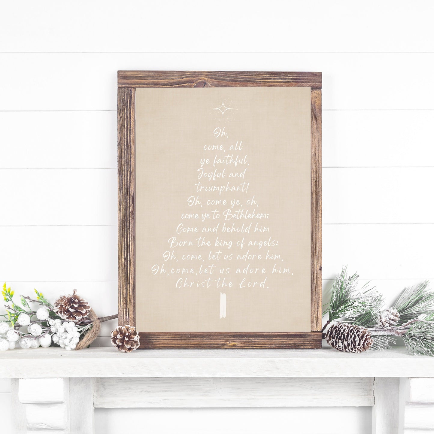Come - Christmas Themed Word Art - with white script on a linen look background Digital Download