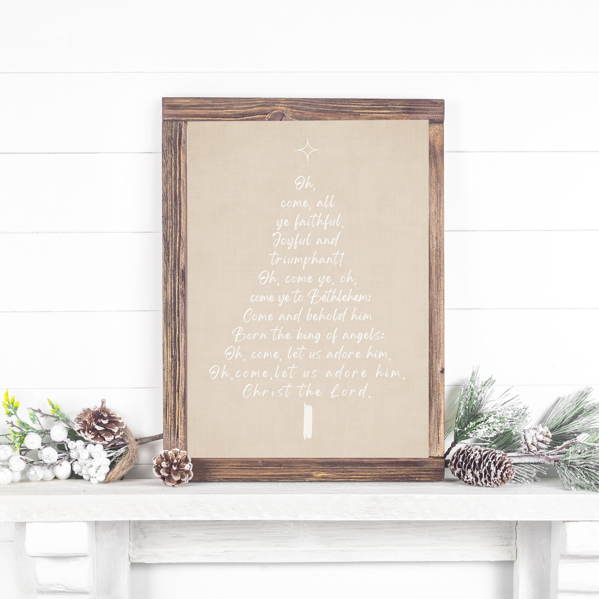 Come - Christmas Themed Word Art - with white script on a linen look background Digital Download