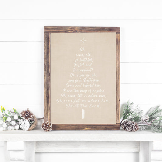 Come - Christmas Themed Word Art - with white script on a linen look background Digital Download