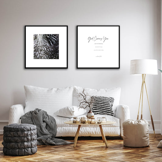 MiCoo Art & Decor Posters, Prints and Visual Artworks EACH FEATHER with UNDER HIS WING - Collection - Monochrome - Framed Poster