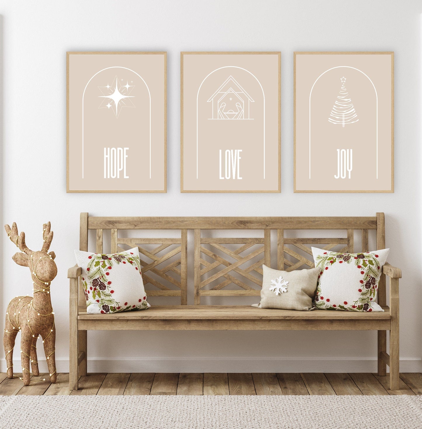 HOPE LOVE JOY - word art on linen look background Christmas Themed Print Collection - Digital Download