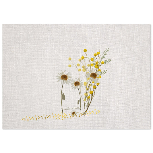 Walk In Faith print from the FAITH HOPE & LOVE series inspired by 1 Corinthians 13:13, featuring delicate flowers on a off white textured background,