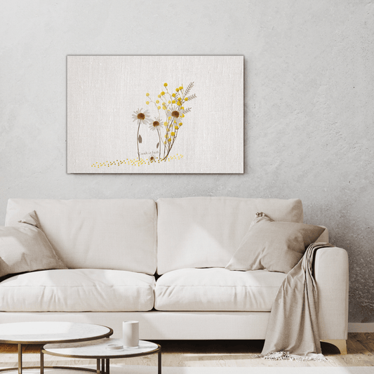 Walk In Faith print from the FAITH HOPE & LOVE series inspired by 1 Corinthians 13:13, featuring delicate flowers on a off white textured background,