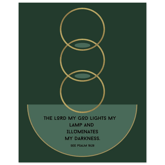 Mid-Century minimalist poster with sleek lines, abstract geometric shapes, and encouraging faith-based text, trending colours