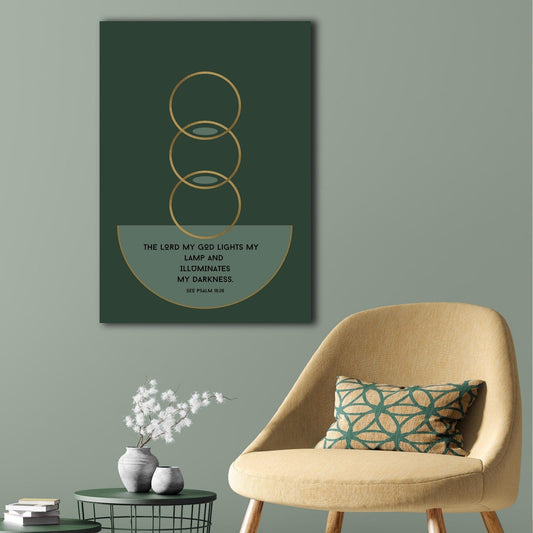 Mid-Century minimalist poster with sleek lines, abstract geometric shapes, and encouraging faith-based text, trending colours