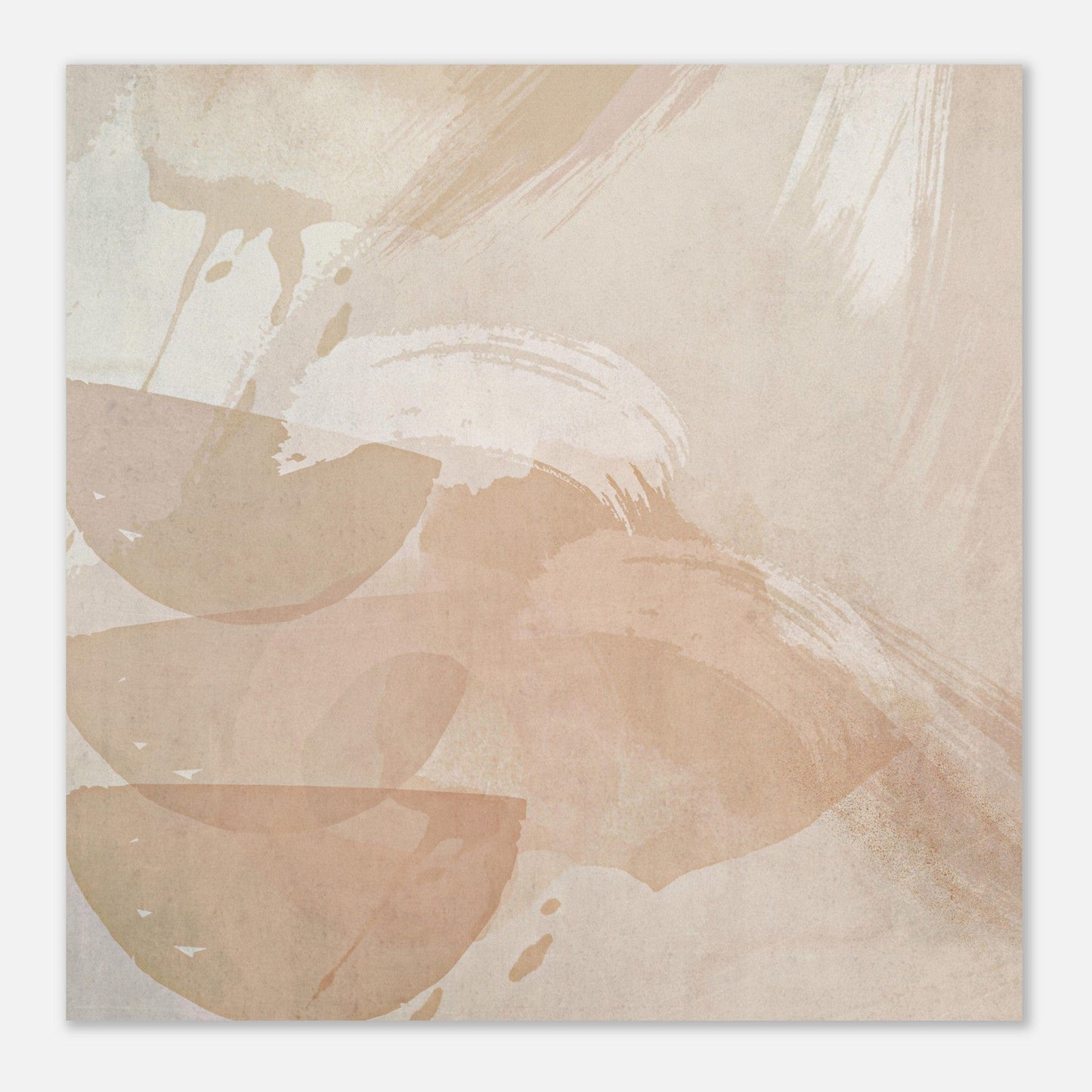 Modern abstract artwork with earthy beige bowls, white paint strokes radiating outward