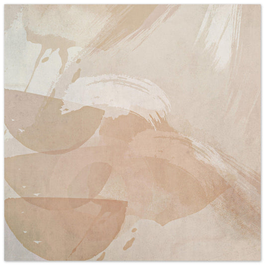 Modern abstract artwork with earthy beige bowls, white  paint strokes radiating outward
