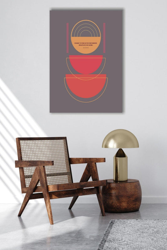 Mid-Century minimalist poster with sleek lines, abstract geometric shapes, and encouraging faith-based text, featuring trending colours