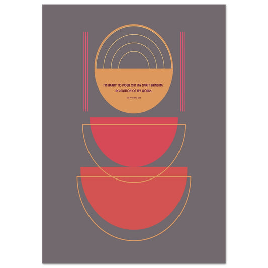 Mid-Century minimalist poster with sleek lines, abstract geometric shapes, and encouraging faith-based text, featuring trending colours