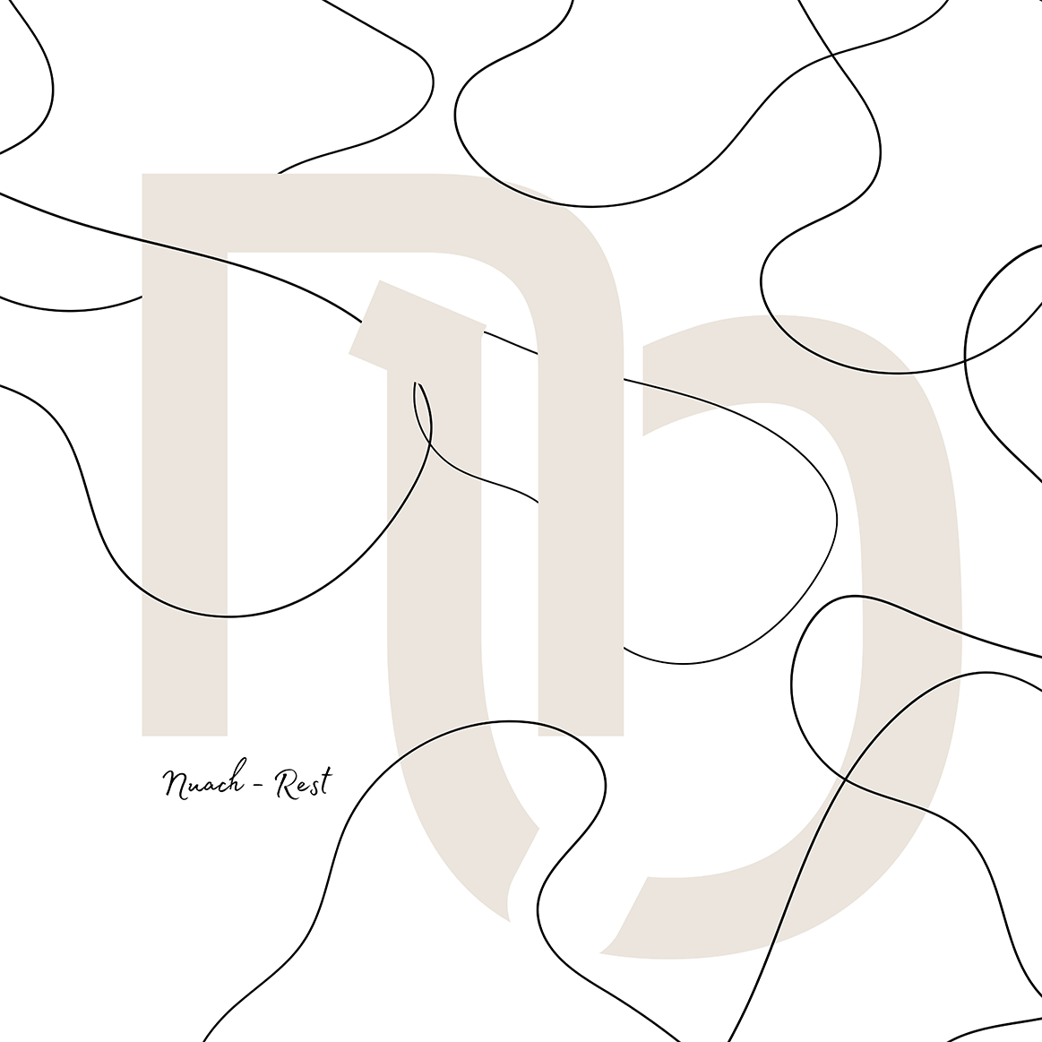 word art rest with fine black line drawings white background soft beige symbols