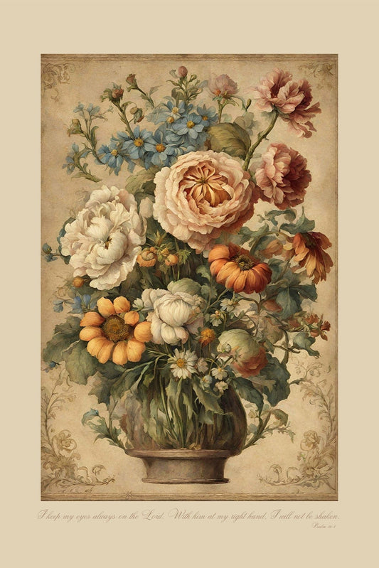 Vintage Floral Print in flowers in a vase set in a cream surround
