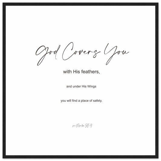 MiCoo Art & Decor Posters, Prints and Visual Artworks 70x70 cm / 28x28″ / Black frame UNDER HIS WINGS - Word Art - Framed Poster