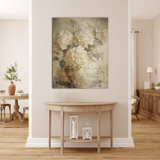 Vintage artwork muted neutral tones with softly scripted words