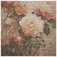 A vintage floral poster print  in soft muted tones with the words 'the unfolding beauty  of a gentle spirit' and 'I am kept in peace". softly inscribed on the print