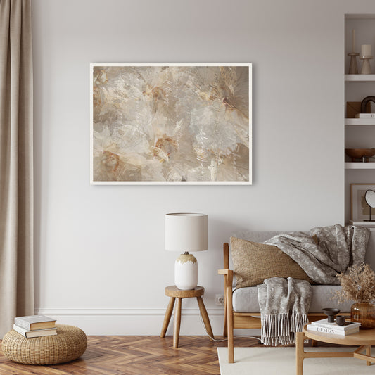  Dried orchids are abstracted in this soft floral earthy wall art.