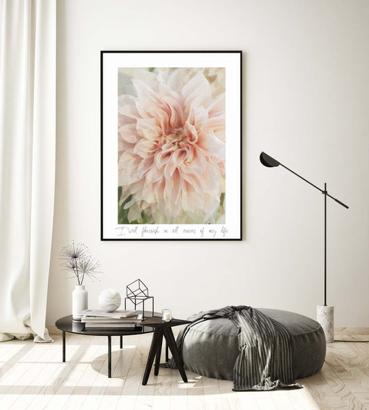 digitally textured dahlia flower print in soft pink and pale green tones 