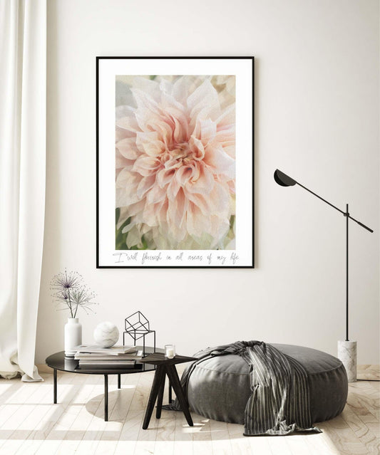 Christian floral art of dahlia flower with a positive affirmation