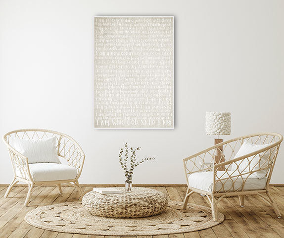 Christian modern beige and white word art print with Biblical declarations 