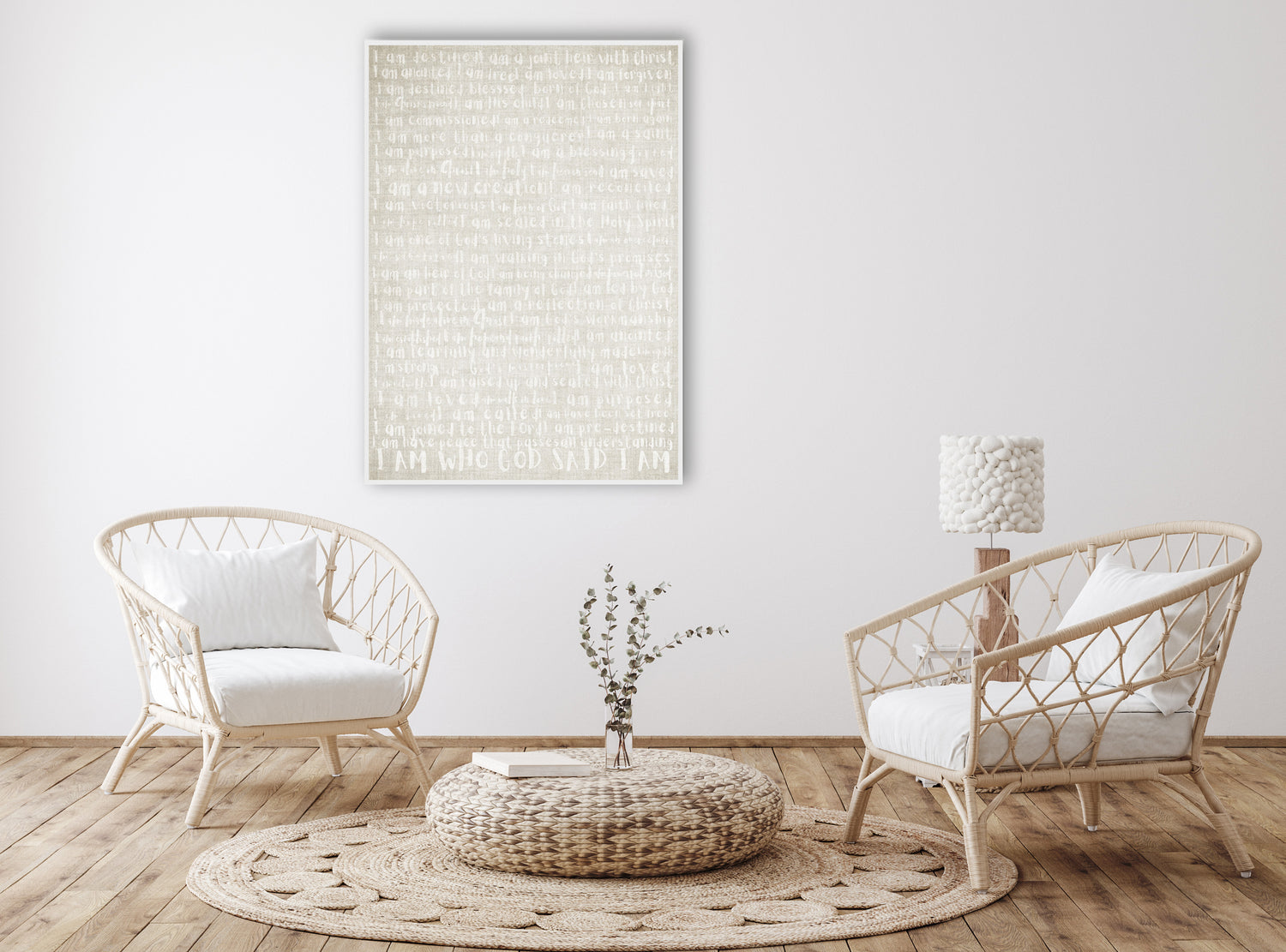 Christian wall art on linen look background