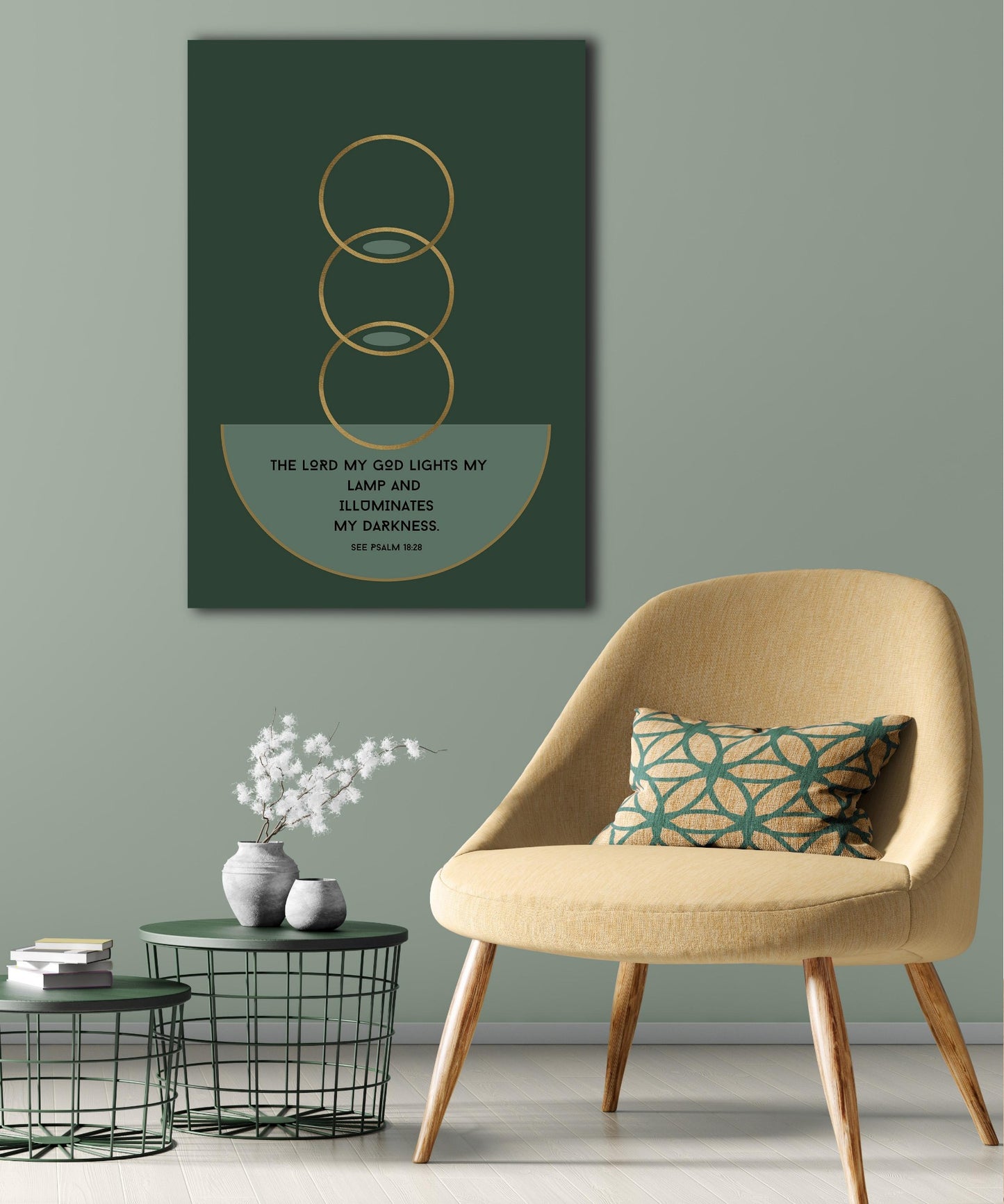 Mid-Century style minimalistic design with trending green and gold colours