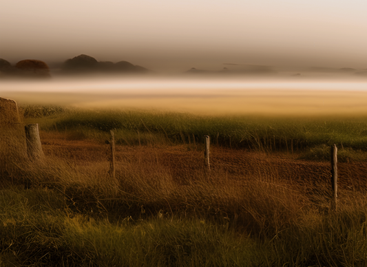 Faith inspired wall art muted landscape  of mist over a field