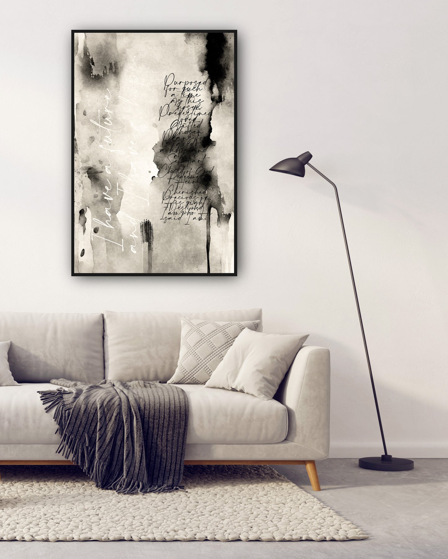 Monochrome abstract wall art print with word Art 