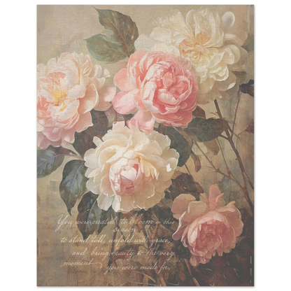 Floral vintage look poster rissing from a muted soft background
