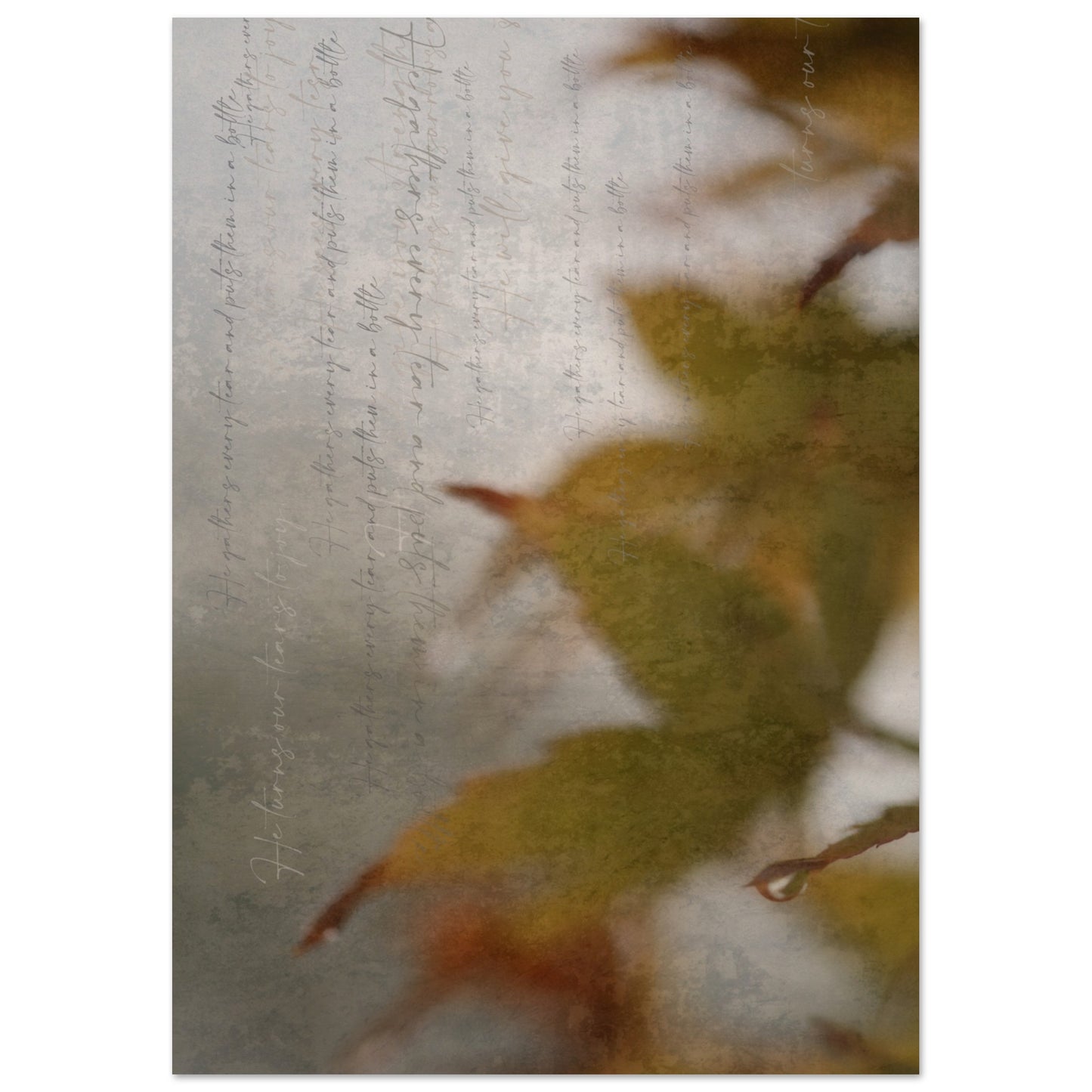 Abstracted wall art with soft muted tones and leaf forms with declarations from the Bible