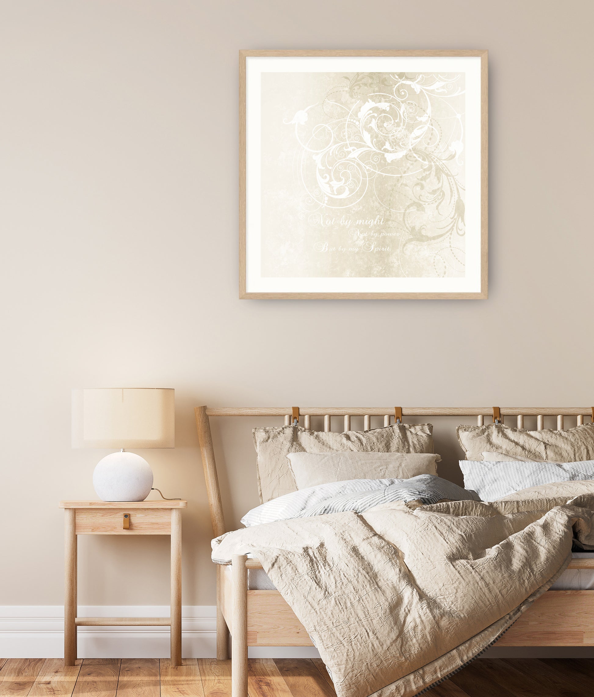 Inscribed onto this simple, yet elegant designed neutral wall art print are words from the Bible