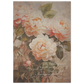 A vintage floral poster print  in soft muted tones with the words 'the unfolding beauty  of a gentle spirit' and 'I am kept in peace". softly inscribed on the print