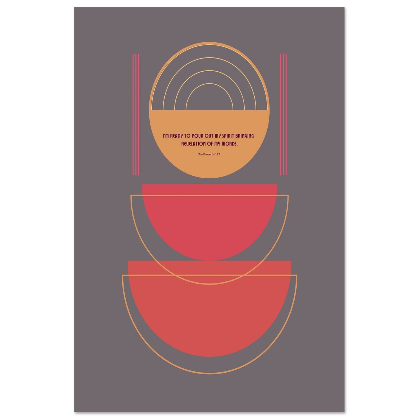 Mid-Century minimalist poster with sleek lines, abstract geometric shapes, and encouraging faith-based text, featuring trending colours