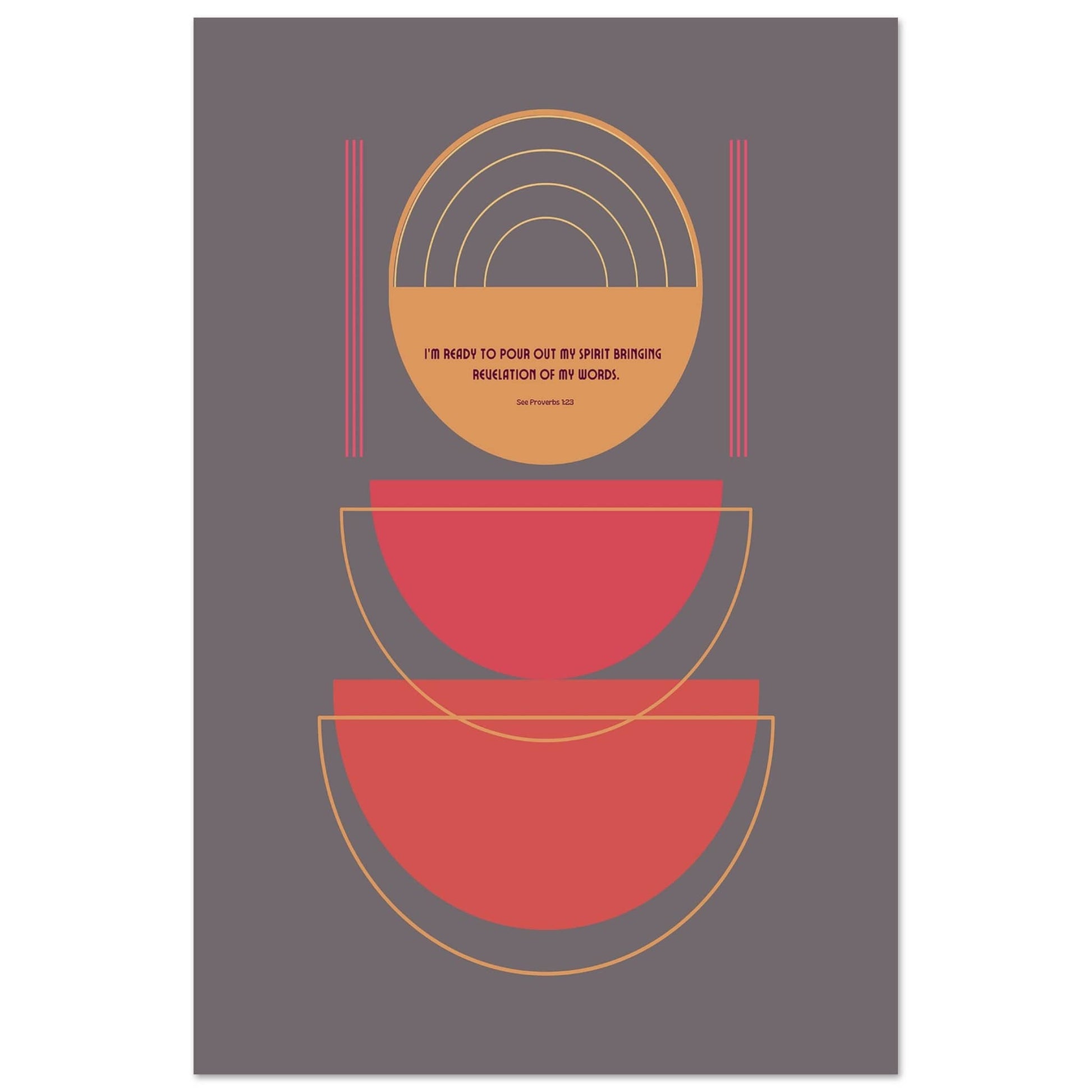 Mid-Century minimalist poster with sleek lines, abstract geometric shapes, and encouraging faith-based text, featuring trending colours