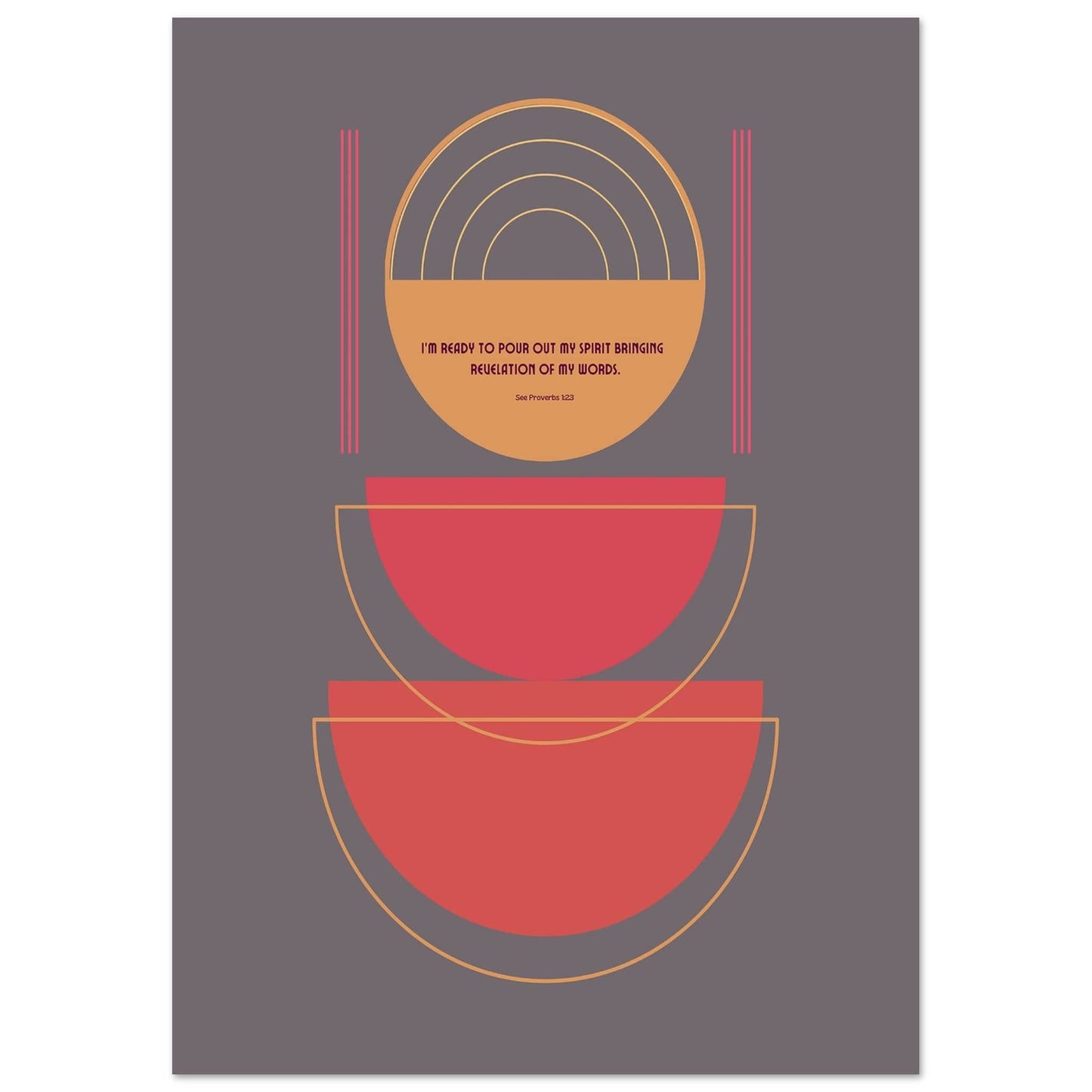 Mid-Century minimalist poster with sleek lines, abstract geometric shapes, and encouraging faith-based text, featuring trending colours