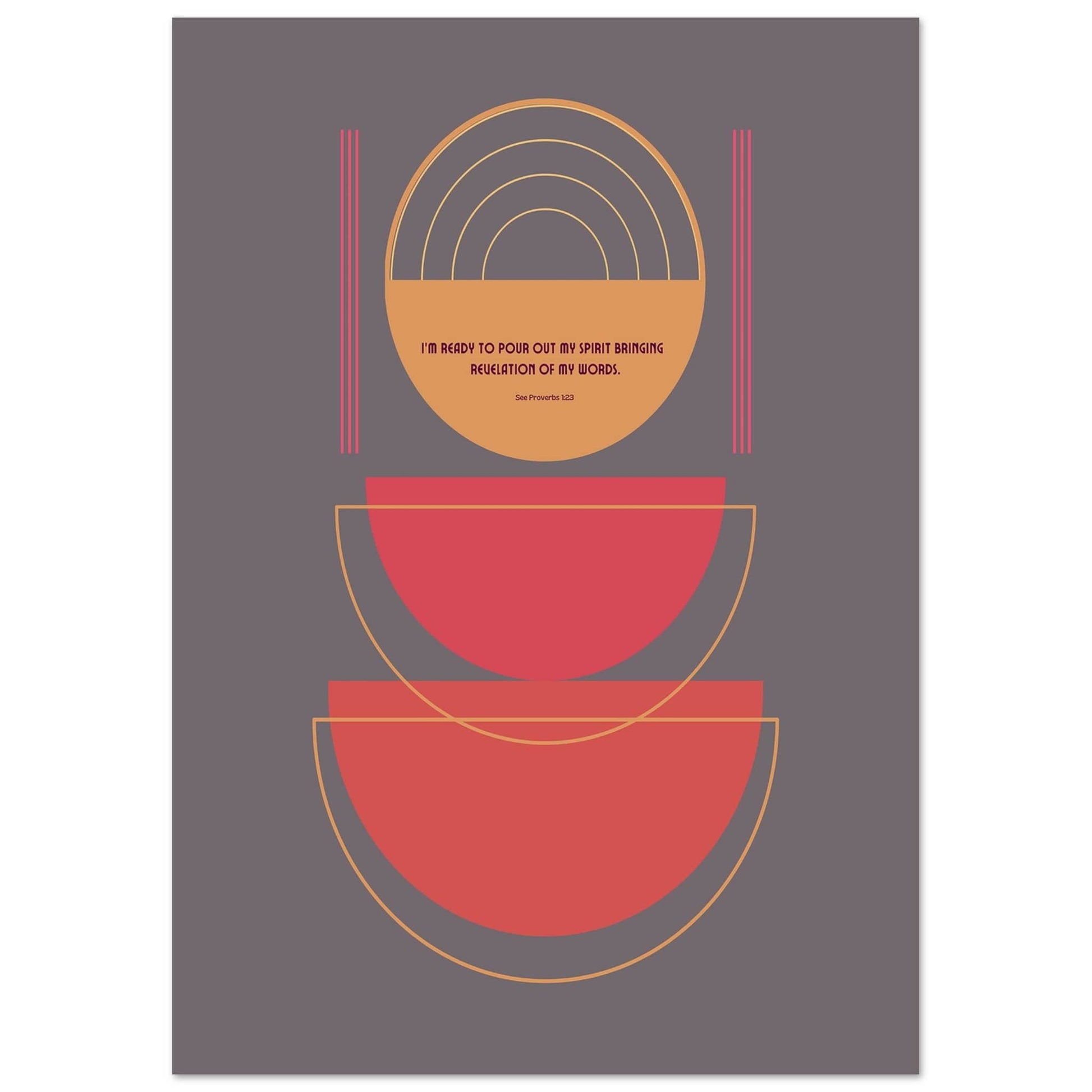 Mid-Century minimalist poster with sleek lines, abstract geometric shapes, and encouraging faith-based text, featuring trending colours
