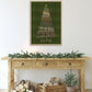  THE LIGHT HAS COME scripted below  Christmas tree abstracted with a dark green tartan background   Digital Download poster