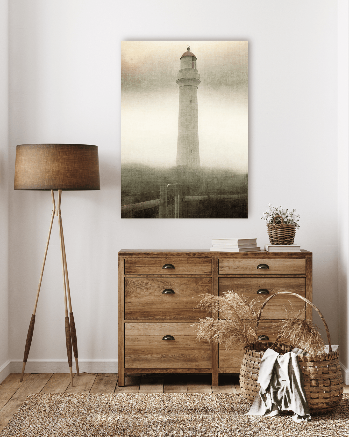  WATCHING AND WAITING - Seascape & Ocean themed  nautical Print of a muted lighthouse in earthy tones