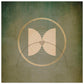 A poster with a geometric butterfly design in a muted earthy colour palette,.
