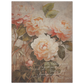 A vintage floral poster print  in soft muted tones with the words 'the unfolding beauty  of a gentle spirit' and 'I am kept in peace". softly inscribed on the print